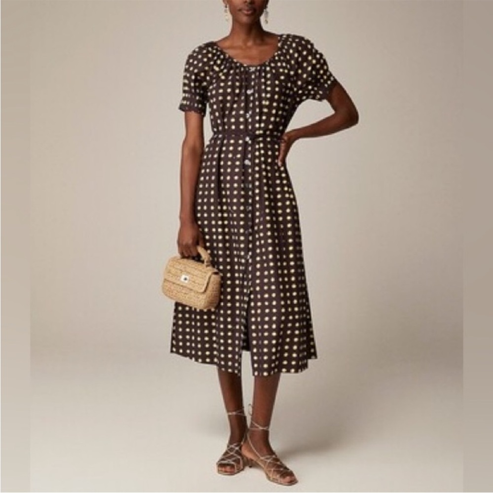 J. Crew Button-up Midi Dress Dot Cotton Poplin Size Small Preppy